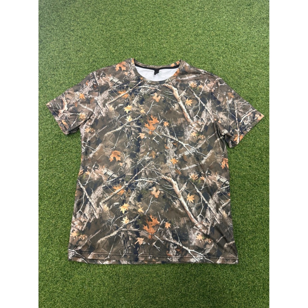 Unbranded Mens XL Real Tree Camo Short Sleeve T-Shirt Forest Hunting Brown Green